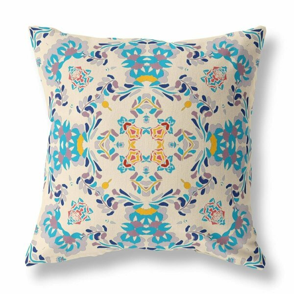 Palacedesigns 18 in. Filigree Indoor & Outdoor Zip Throw Pillow Off-White & Blue PA3097772